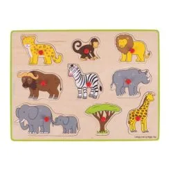 Bigjigs Houten Noppenpuzzel Safari, 9dlg. Online Kopen?